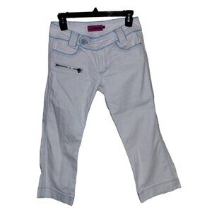 MISS VIGOSS The Collection carpi white trimmed in blue 100% cotton pants 7/8